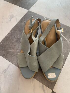 H by Halston Pale Blue Suede Crisscross Slingback Wedges